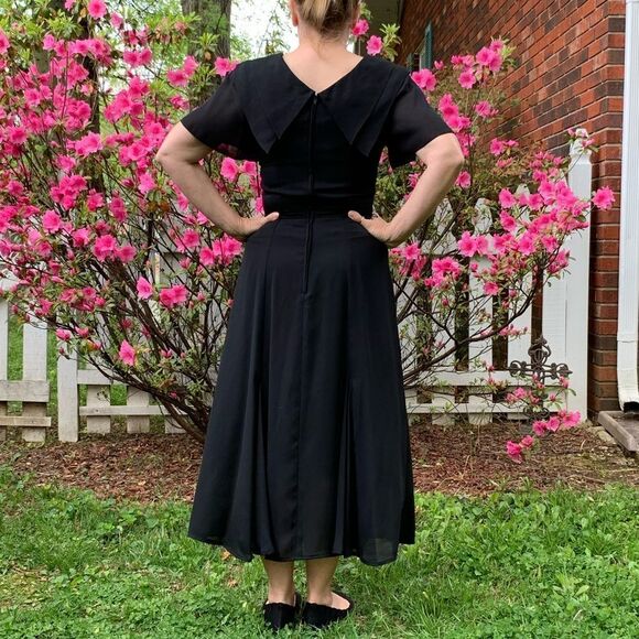 Vtg Karin Stevens black chiffon polyester dress - Picture 2 of 7